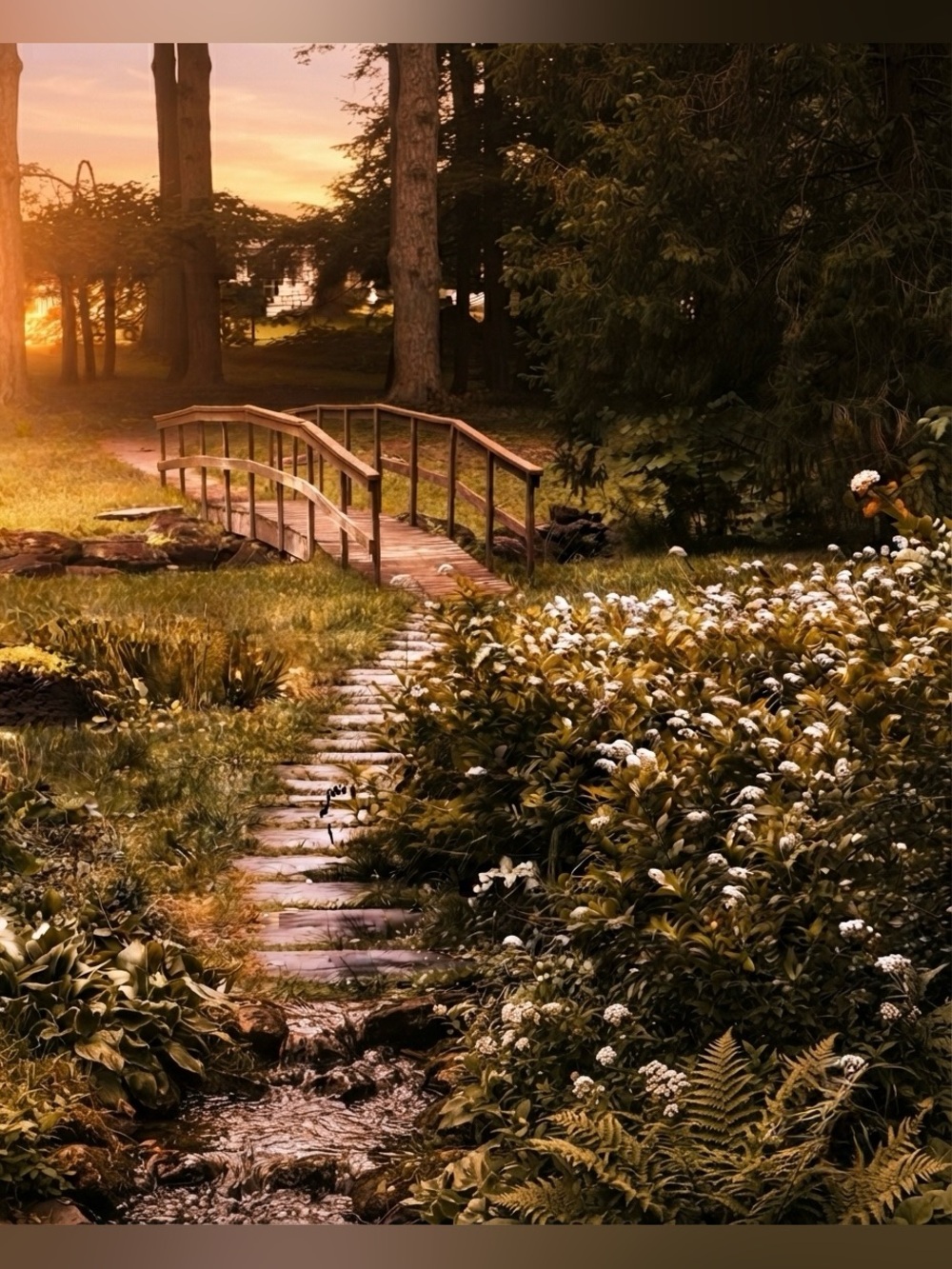 Woodland Bridge Photography Print in Warm Brown Tones